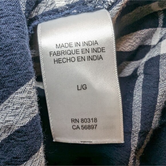 Lucky Brand Women's Size Large Dark Blue White Plaid Button Down Long Sleeve Top - Picture 10 of 12